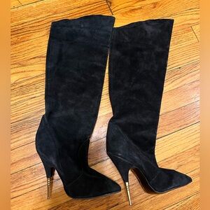 Elegant Black Knee-High suede slouchy spike heel Women's Boots